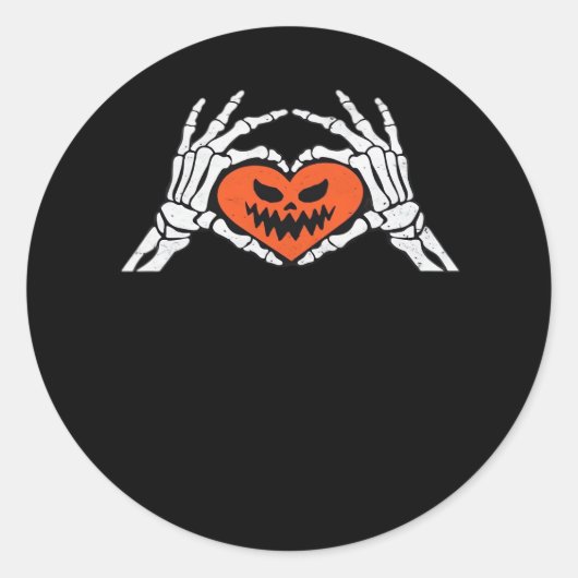 Sticker Rond Skeleton Met Un Coeur Halloween Éffrayant Classiqu (Devant)