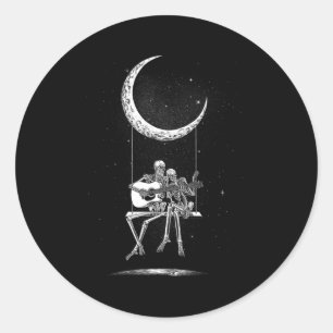 Sticker Rond Skeleton Moon Et Tee - shirt - Rock And Roll Graph