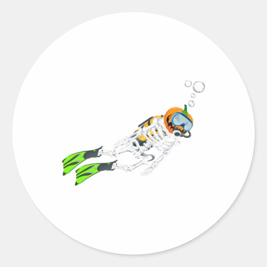 Sticker Rond Skeleton Scuba Plongée Halloween Citrouille Plonge (Devant)