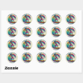 Sticker Rond Skeleton Surfer En Vague (Feuille)