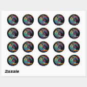 Sticker Rond Skeleton Surfer En Vague (Feuille)