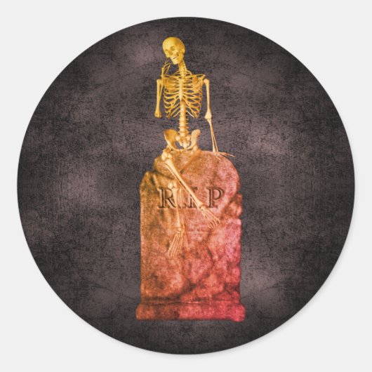 Sticker Rond Skeleton Tombstone Halloween drôle (Devant)