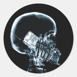 STICKER ROND SKELETON X-RAY AU TÉLÉPHONE - BLEU