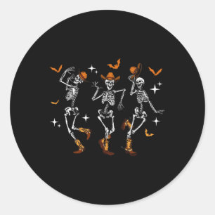 Sticker Rond Skeletons Dance Cowboy Occidental Halloween Costum