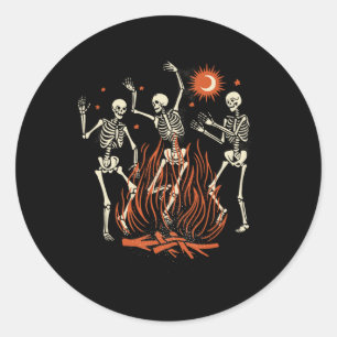 Sticker Rond Skeletons de danse mystique d'Halloween
