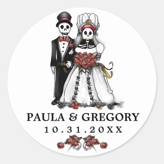 Sticker Rond Skeletons Mariages rouges noirs et blancs ronds (Devant)