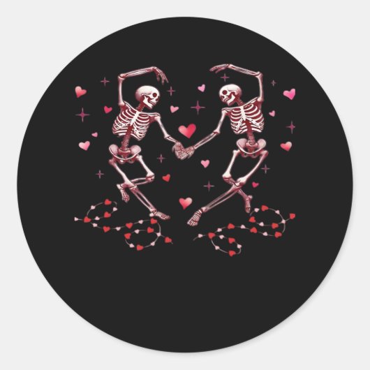 Sticker Rond Skeletons tenant les mains Coeur Valentines concep (Devant)