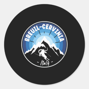 Sticker Rond Ski À Breuil-Cervinia Italie Bleu