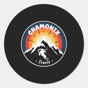 Sticker Rond Ski À Chamonix France Vintage