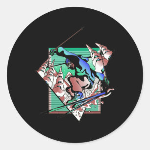 Sticker Rond Ski acrobatique Montagnes Sports d'hiver Ski Ski