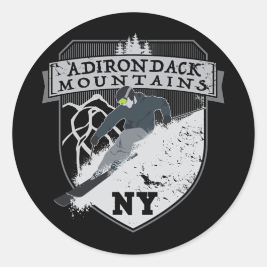 Sticker Rond Ski Adirondack Mountains, NY (Devant)