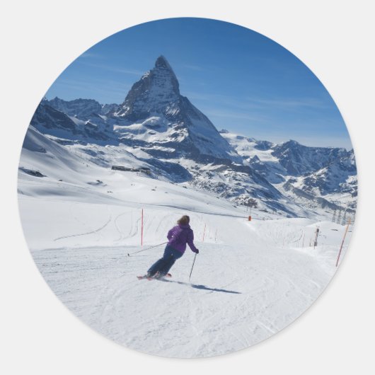 Sticker Rond Ski avec Mont Matterhorn à Zermatt, Suisse (Devant)