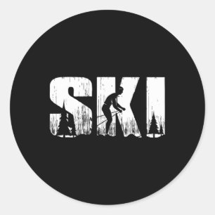 Sticker Rond Ski Cross Country Skiing Sport d'Hiver Vintage Pou