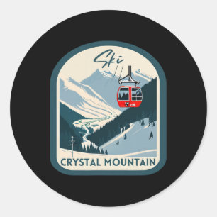 Sticker Rond Ski Crystal Mountain Rétro Vintage Crystal Montagn