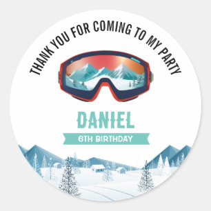 Sticker Rond Ski de fête d'anniversaire Snowboard