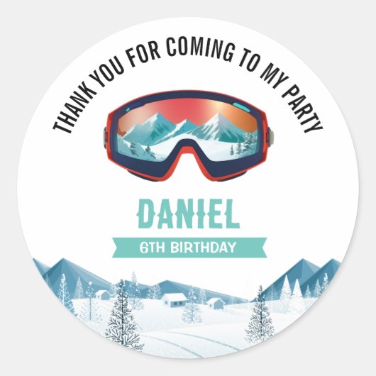 Sticker Rond Ski de fête d'anniversaire Snowboard (Devant)