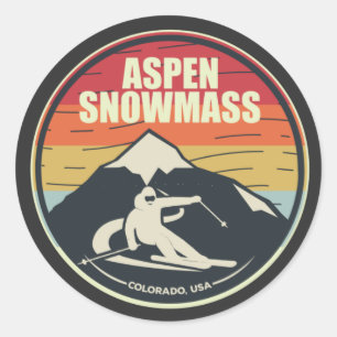 Sticker Rond Ski de fond Aspen Snowmass Colorado États-Unis