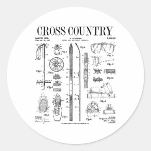 Sticker Rond Ski de fond nordique Ski brevet Vintage Ski