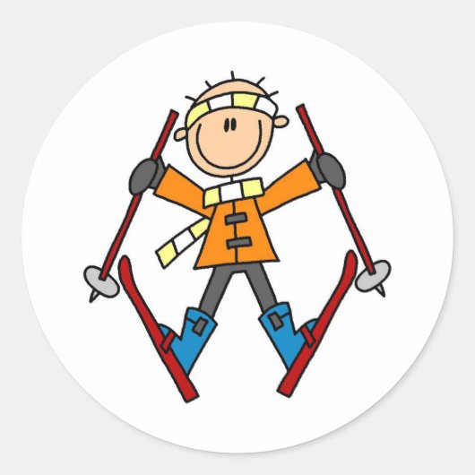 Sticker Rond Ski de neige d'hiver (Devant)