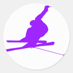 Sticker Rond Ski de neige violet