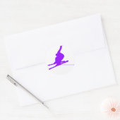 Sticker Rond Ski de neige violet (Enveloppe)
