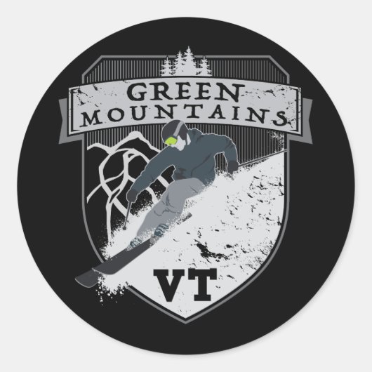 Sticker Rond Ski Green Mountains, VT (Devant)