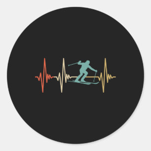 Sticker Rond Ski Heartbeat Retro Design Cool Vintage Pour Ski