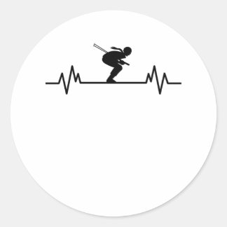 Sticker Rond Ski Heartbeat Ski Fun Sports d'hiver pistes Cadeau