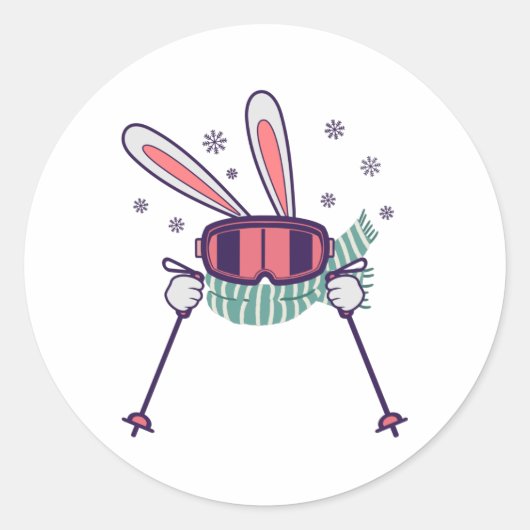 Sticker Rond Ski lapin avec bâtons de ski lunettes de ski et éc (Devant)