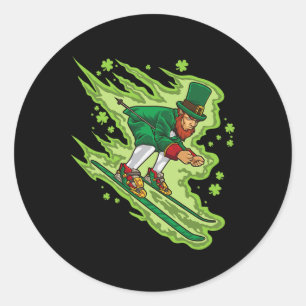 Sticker Rond Ski Leprechaun - Sports d'hiver irlandais - Ski ne