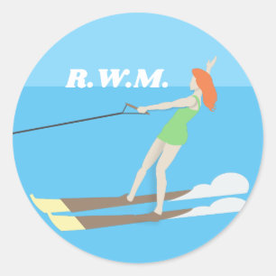 Sticker Rond Ski nautique de style vintage