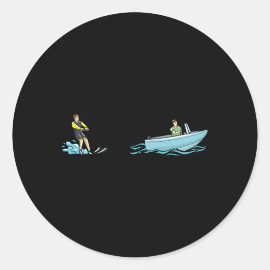Sticker Rond Ski nautique Illustration Waterski Love Skiing (Devant)