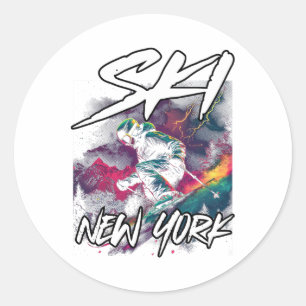 Sticker Rond Ski New York Downhill Ski Aventure Ski New