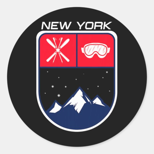 Sticker Rond Ski New York Mountain Ski Trail Skier Goggle Po (Devant)