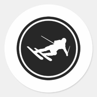 Sticker Rond ski noir icône descente