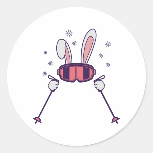 Sticker Rond Ski Rabbit avec bâtons de ski et lunettes de ski (Devant)