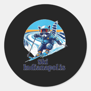 Sticker Rond Ski Raccoon De Style Rétro À Indianapolis Indiana