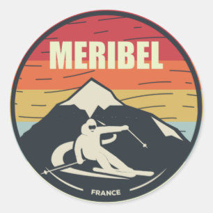 Sticker Rond Ski Rétro Meribel France Ski