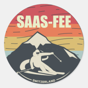 Sticker Rond Ski Rétro Saas-Fee Suisse Ski
