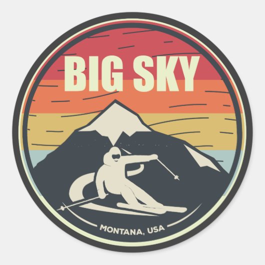 Sticker Rond Ski rétros Big Sky Montana USA (Devant)
