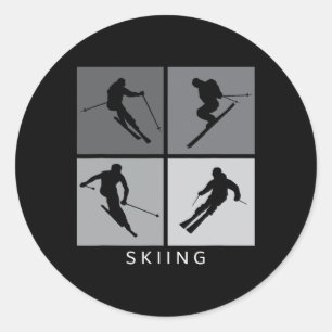Sticker Rond Ski Silhouette Skier alpin Sports d'hiver
