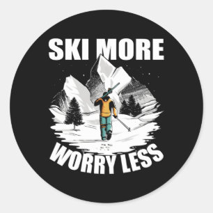 Sticker Rond Ski Ski Plus S'Inquiéter Moins