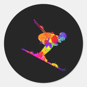 Sticker Rond Ski Ski Skieur Hommes Garçons Enfants _1