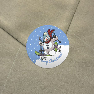 Sticker Rond Ski Snowman En Laine Casquette De Noël Cartoon