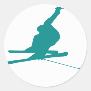 Sticker Rond Ski turquoise de neige verte