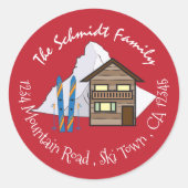 Sticker Rond Ski vacances Doodle Famille Enveloppe Rouge Seals (Devant)