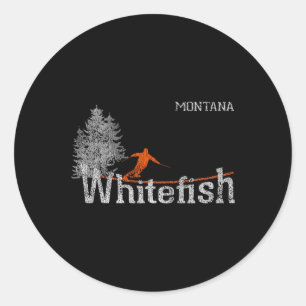 Sticker Rond Ski vintage à Whitefish, Montana, style des années