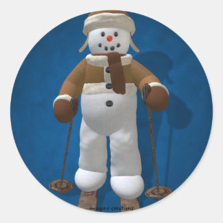 Sticker Rond Ski Vintage Snowman