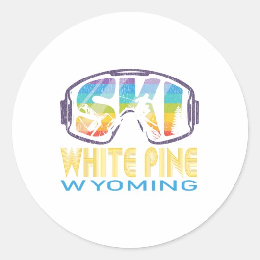 Sticker Rond Ski White Pine Wyoming Skiing Vacation  (Devant)