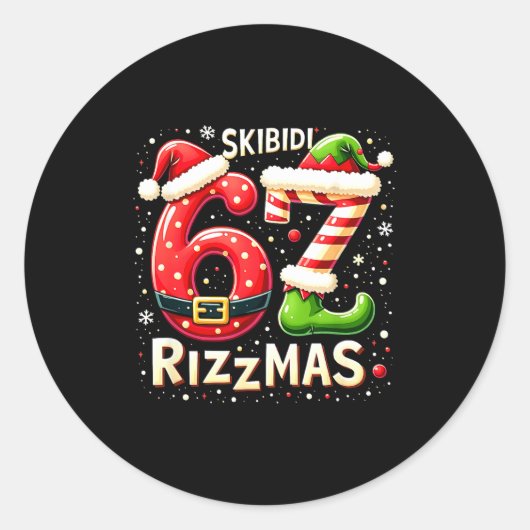 Sticker Rond Skibidi 67 Rizzmas Christmas Meme Funny Elf Santa (Devant)